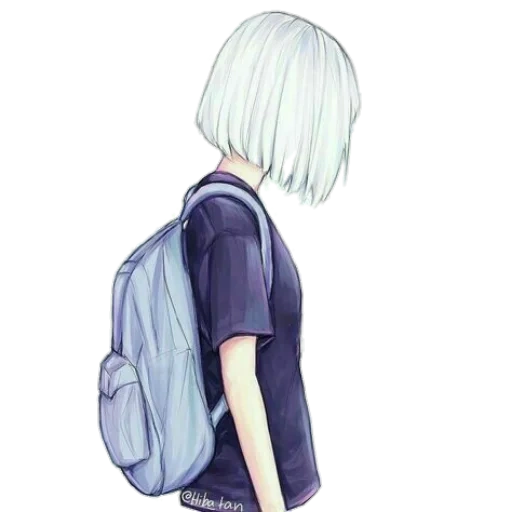 imagen, dibujos de anime, plaza de los chicos de anime, chica con dibujo de cabello corto, sryzovka people to the square con una mochila lápiz