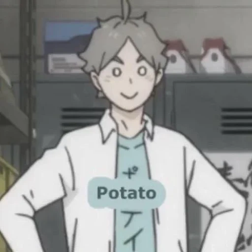 oikawa, sugawara, memes de anime, o anime é engraçado, sugawara com camisa de batata
