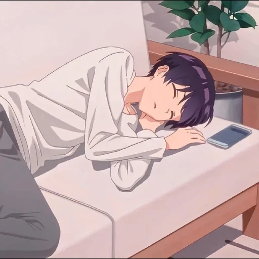 аниме, рисунок, акира куними, спящий аниме парень, аниме про лежание кровати