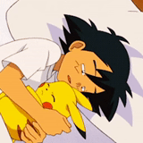 anime, ash ketchum, pikachu asche schlaf, pokemon asche schläft, asche umarmt einen pikachu