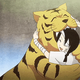 anime tigers, anime characters, anime hugs, gifs of anime hugs, the praised anime is a tigress