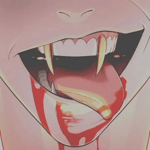 аниме, рисунок, аниме зубы, клыки аниме, острые зубы аниме