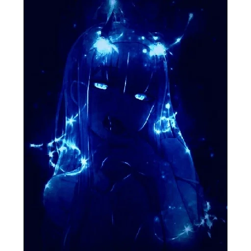 darkness, anime neon, blue anime, zero two neon, anime neon art