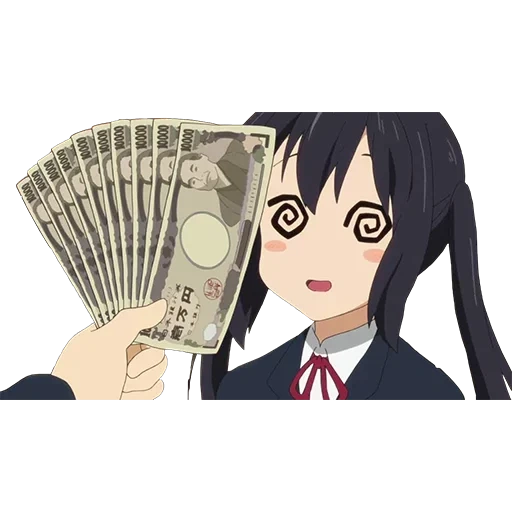аниме, деньги аниме, адзуса деньгами, персонажи аниме, деньги бочку аниме