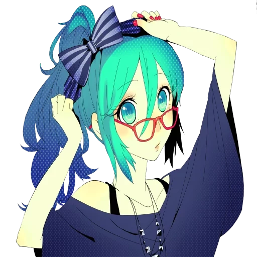 anime miku, hatsune mihisa, cartoon girl, hirai mihisa glasses, animation hazin miku glasses