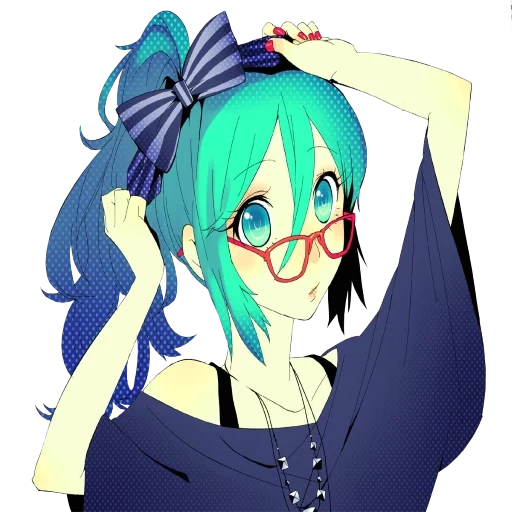 аниме мику, мику хацунэ, няшка аниме, miku hatsune очки, аниме хатсуне мику очки