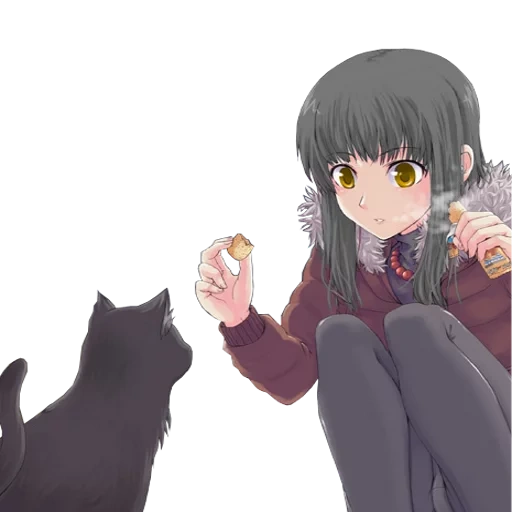 cat, cartoon girl, milota animation, anime girl