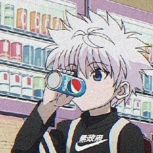 аниме, killua, киллуа, киллуа золдик, киллуа пьет пепси