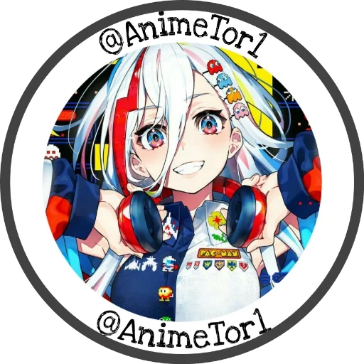 anime, ide anime, ikon anime, lencana anime bulat, packman anime girl