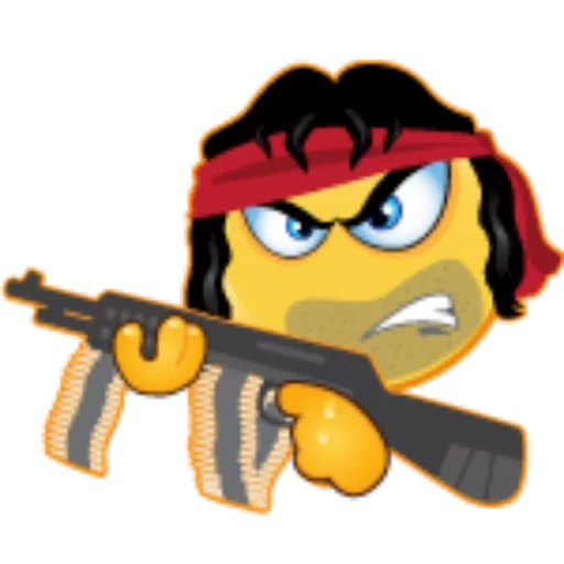 emoji rambo, smiley rambo, smiley dengan pistol, emoticon berbeda, smiley otomatis