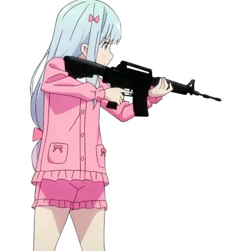 сагири, пистолет аниме, сагири изуми ружьем, anime girl with gun, рисунки девушек аниме