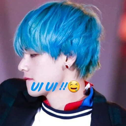 kim ta hyun, kim taehen blue, taehyun with blue hair, kim ta hyun with blue hair 2019, kim taehyun bandana with blue hair