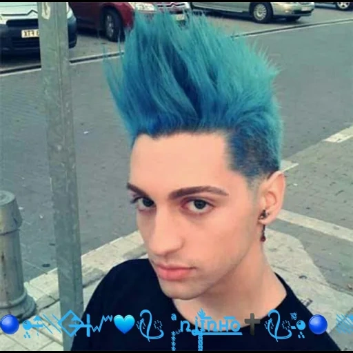 kerl, haarfärbemittel, blaue haare, blaue haare, junge mit blauen haaren
