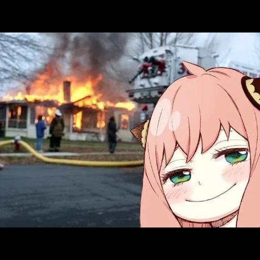 anime, su cara, niña fuego mem, leonardo dicaprio, meme girl burning house