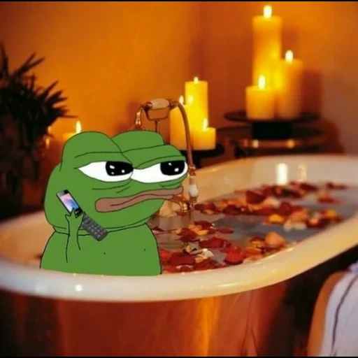 jacuzzi, baka mita, frog of the bathroom meme, romantic candles, bathroom with roses with candles
