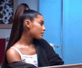 young woman, ariana grande, straight cut of the tail, hairstyle ponytail, ariana without overhead hair