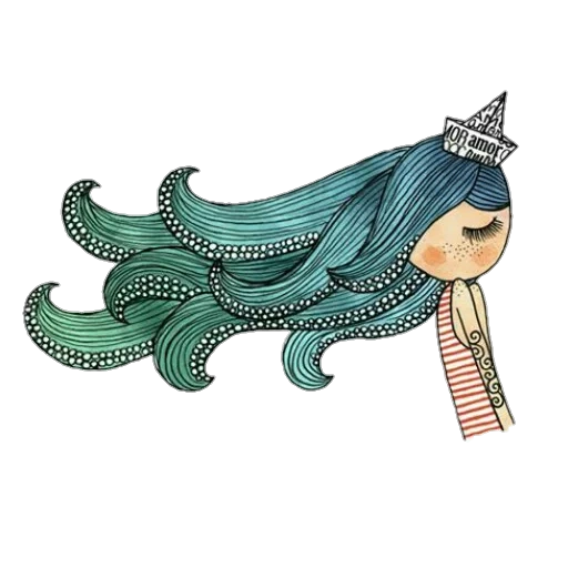 русалка, красивая русалка, векторные иллюстрации, стилизованный осьминог, whitehair girl ocean arts