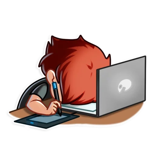 un ordenador, artistas, programador, cansado del dibujo, una ilustración se durmió