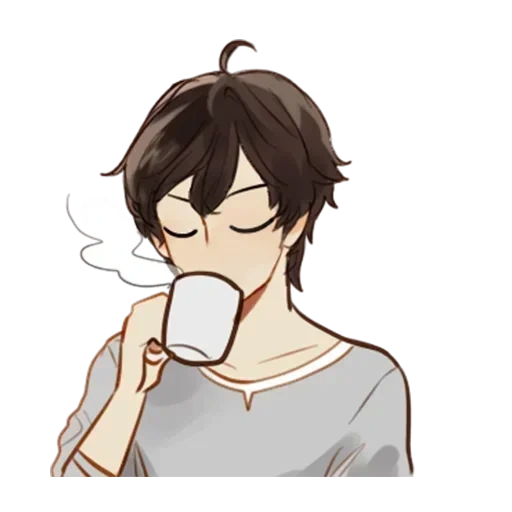idéias de anime, desenhos de anime, personagens de anime, anime guy com uma caneca de chá