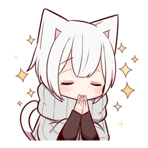 anime cute, white kitten, anime neko tan