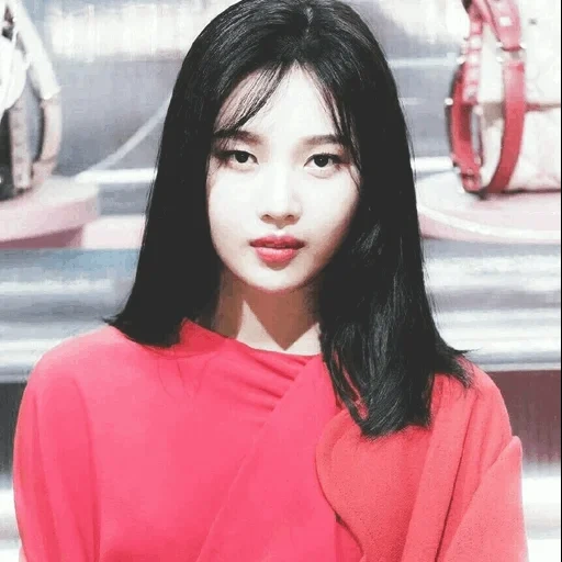 roter samt irene, asian girl, koreanische schönheit, rotes fleece joy short hair, schöne asiatische mädchen