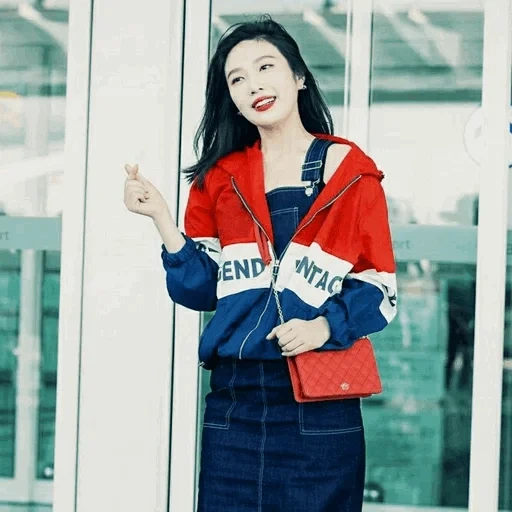 style coréen, mode coréenne, peluche rouge joey, coréenne, aéroport de velours côtelé au feu rouge joey
