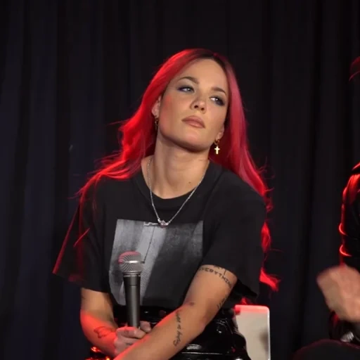 halsey, yangblad holzi, hills red dress, halsey video interview, hills with red hair