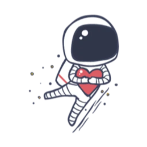 astronot, astronot yang lucu, astronot berbentuk hati, stiker cetak astronot