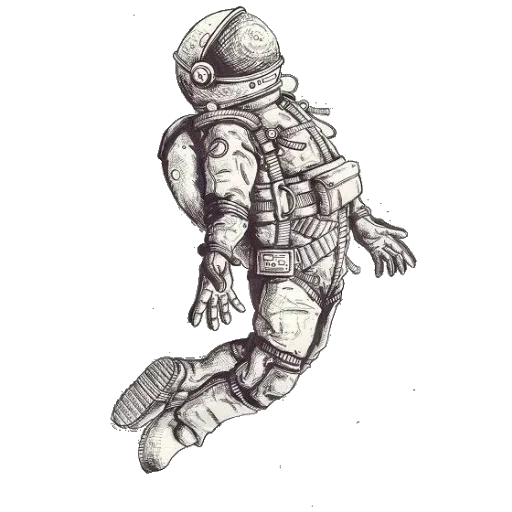 croquis d'astronaute, sketch astronaute, crayon astronaute, croquis d'astronaute tatoué, dessin au crayon d'astronaute