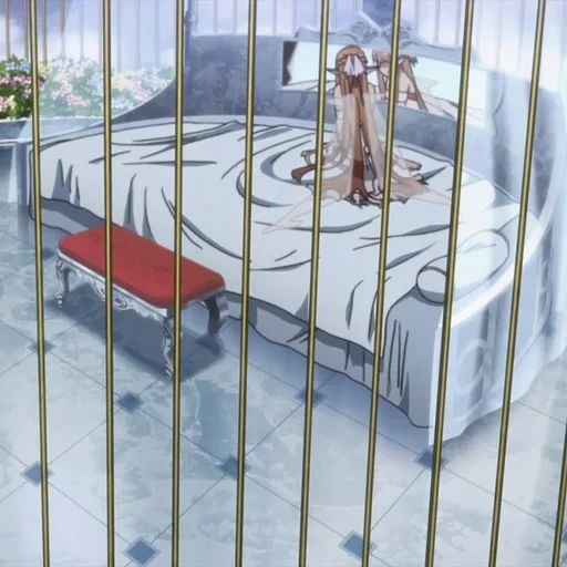 art, animation room, anime background bed, sword master online, top view of cartoon bed