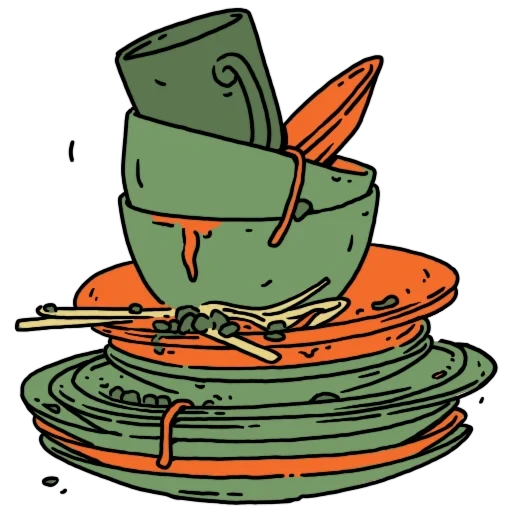 dirty dishes, dirty dishes vector, dishes with a transparent background, dirty dishes transparent background