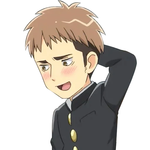 anime, personaggi anime, jean kirstein chibi, titani del liceo, invasione dei titani del liceo