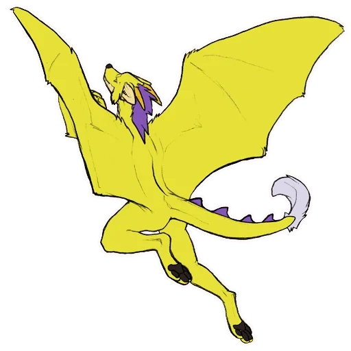 der drache, yellow dragon, cartoon dragon, purple dragon dorn, drachenflügel gelb