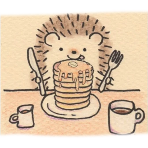 hedgehog srisovka, lindo dibujo de erizo, nami nishikawa hedgehog, hedgehog lindo dibujo rosquillas, lindos dibujos bocetos hedgehog café con papel blanco