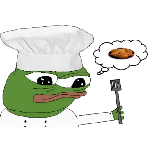 pepe, angry pepe, cuoco di rospi, articoli sul tavolo, chef frog pepe