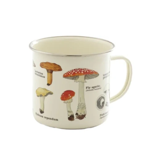 чашка грибов, чашка грибами, кофейная чашка, посуда мухоморами, эмалированные кружки грибами