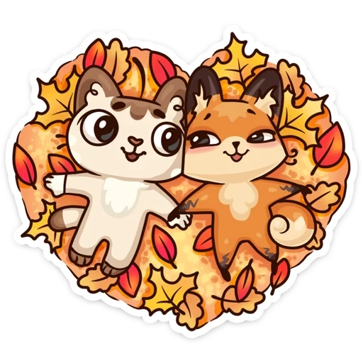 amour, fox-cat, idée d'automne, stickers automne mignon
