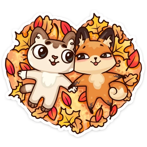 amor, zorro de gato, estado de ánimo de otoño, lindas pegatinas de otoño