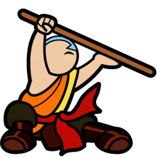 aang, asiatique, shaolin avec un bâton, caricature de caricature avec une épée