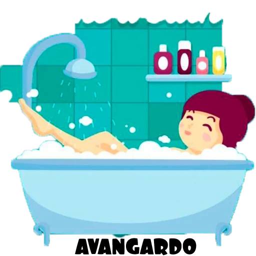 baño de espuma, lavar con baño, bañarse, patrón de baño de niña, chica acostada en el vector del baño