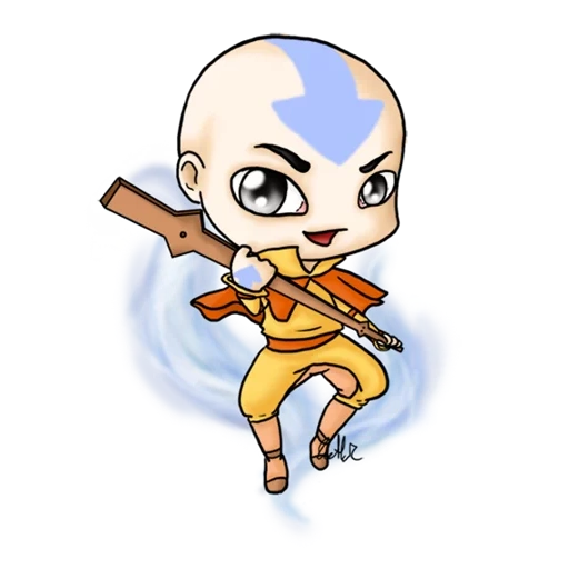 an ang, chibi an ang, aang vector avatar, simbolo avatar di aang, anime chibi head an ang