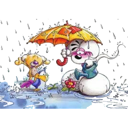 humor positive, the mouse is an umbrella, merry rain, funny drawings, funny drawings
