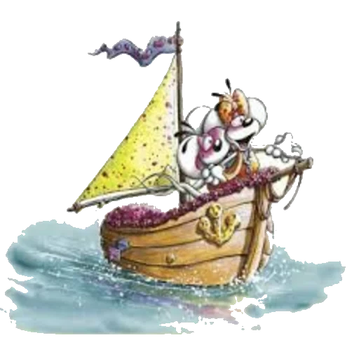 nella barca, nave, la barca sta galleggiando, nave pirata, l'illustrazione dell'artista