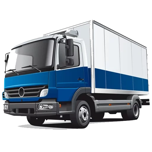 label, automobile, mercedes truck, mercedes benz truck, van truck with white background