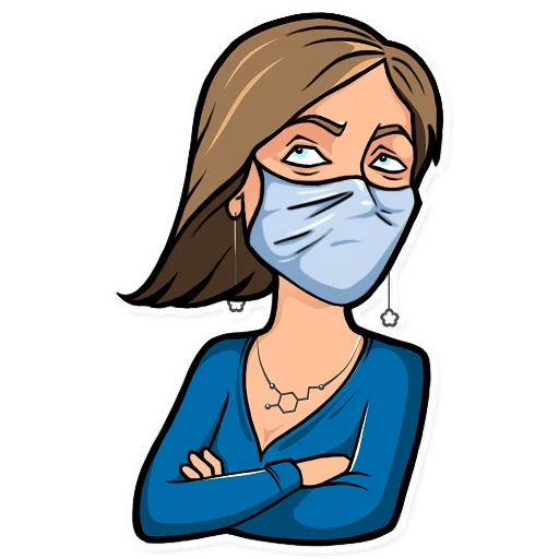 mujer, máscara de clipart, en una máscara médica, ilustraciones de vector, máscara médica de la persona de dibujos animados