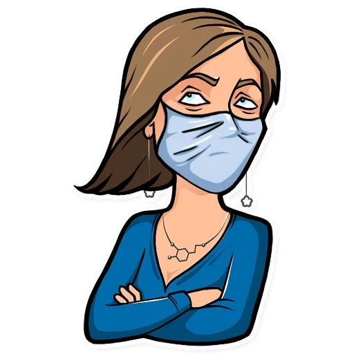 mulher, máscara clipart, em uma máscara médica, ilustrações vetoriais, máscara médica da pessoa de desenho animado