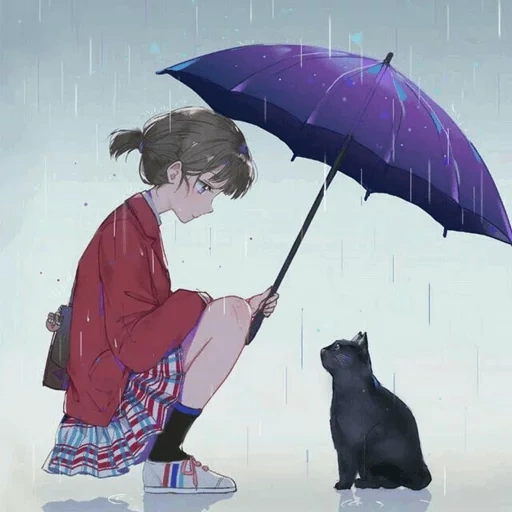 cat, terbaik, anime umbrella, a pair of anime art, anime illustrations
