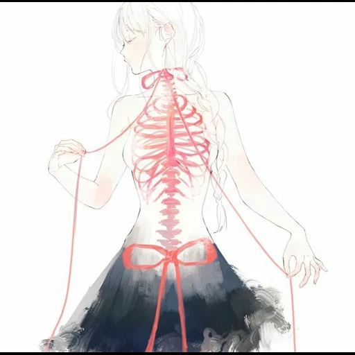 anime, anime of the back, anime skeleton, anime drawings, the anime is beautiful