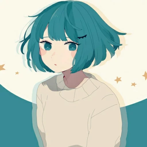 bild, twitter, anime kunst, tian kurze haare, anime girl mit blauem haarquadrat