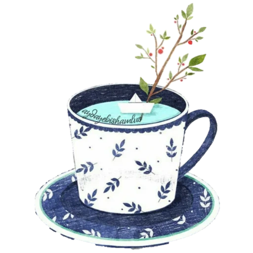 cangkir, secangkir teh, cangkir teh, cangkir dengan piring, ilustrasi teh